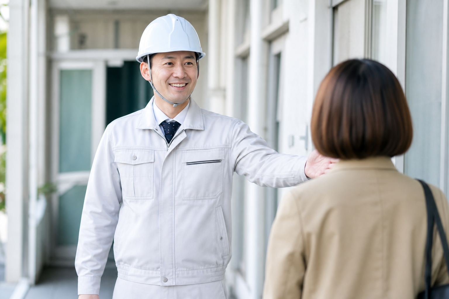 スタッフが来訪者を案内している様子